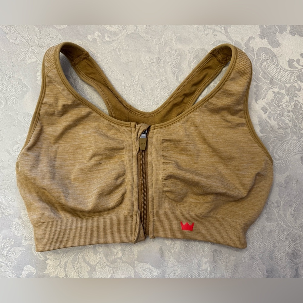 SHEFIT Size Med Lounge Bra Honey Wheat Sports Bra Zipper Front‎ Wire Free 110004